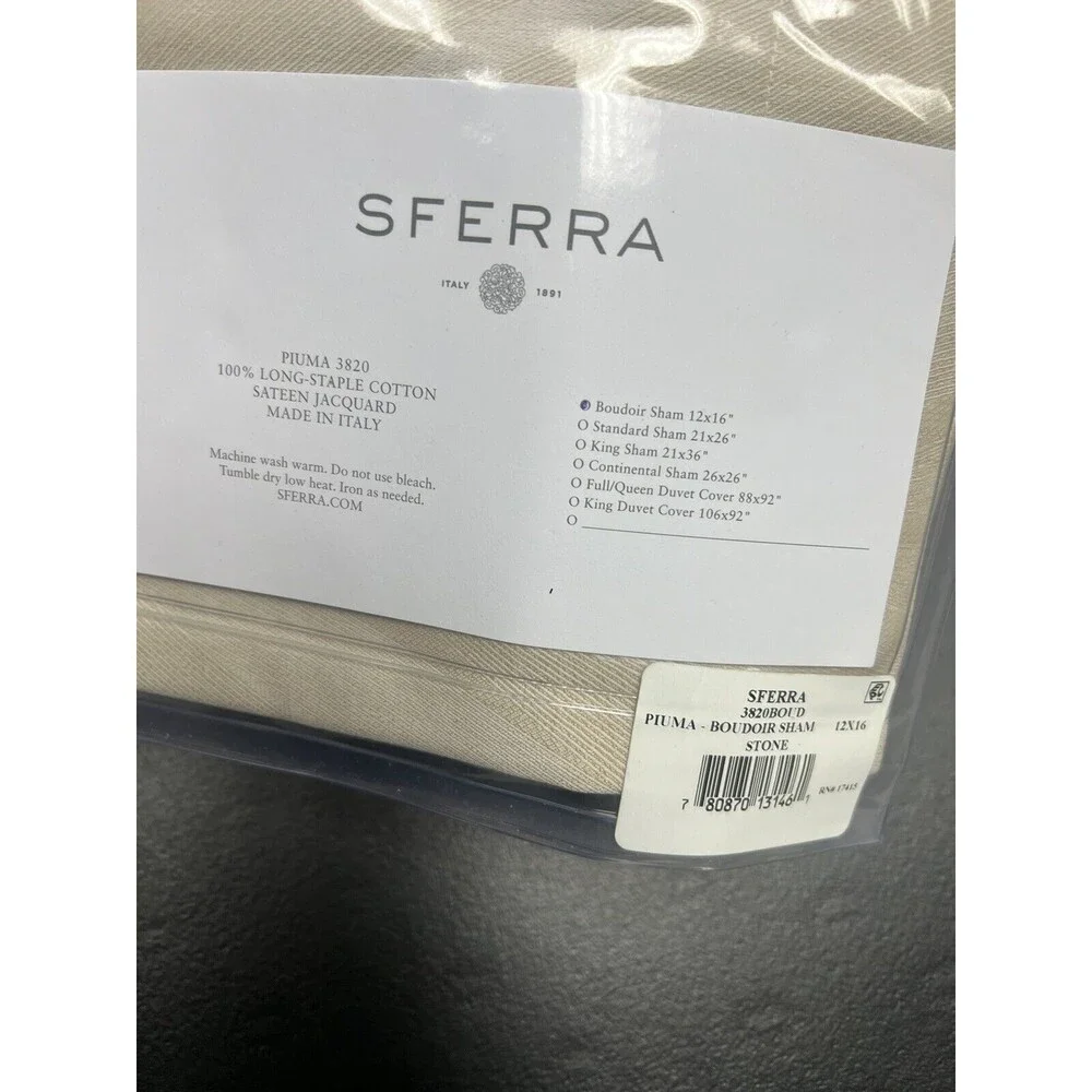 Sferra Piuma 3820 Sateen FULL / QUEEN Duvet Cover + 2 Boudoir Shams Stone
